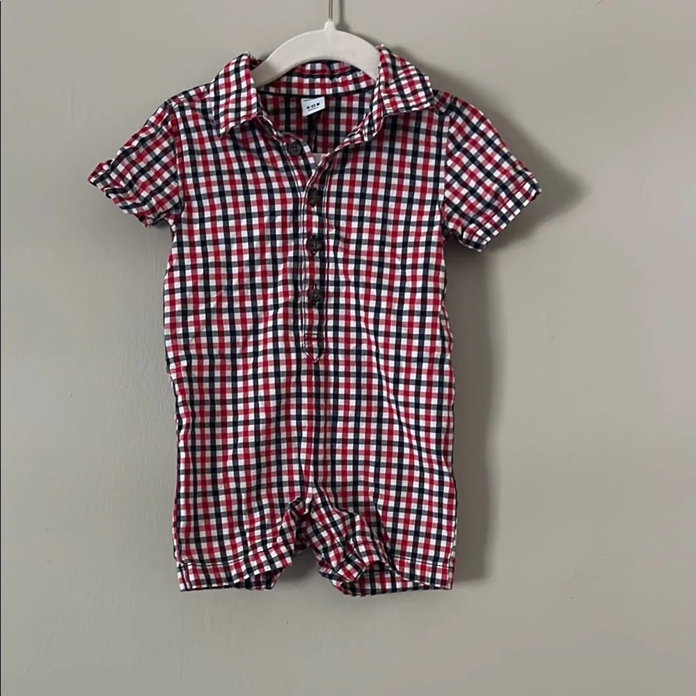 Old Navy Red and Blue Plaid Baby Romper 6-12M